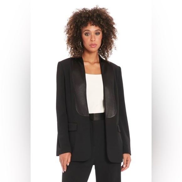 Muse Professional Shawl Collar Hip Length Long Sleeve Blazer Black R13 - Picture 4 of 14